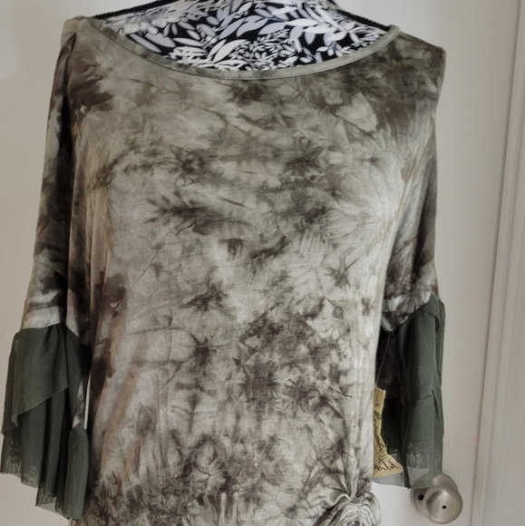 Safari water print tie dye,mesh fringed bell sleeves boho bohemian cottagecore - Picture 6 of 9